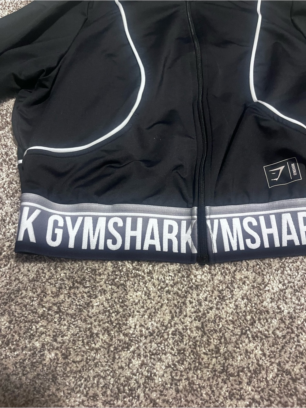 Gymshark Black Cropped Zip Athletic Jacket White Trim Logo Band Women’s Large - Picture 3 of 9